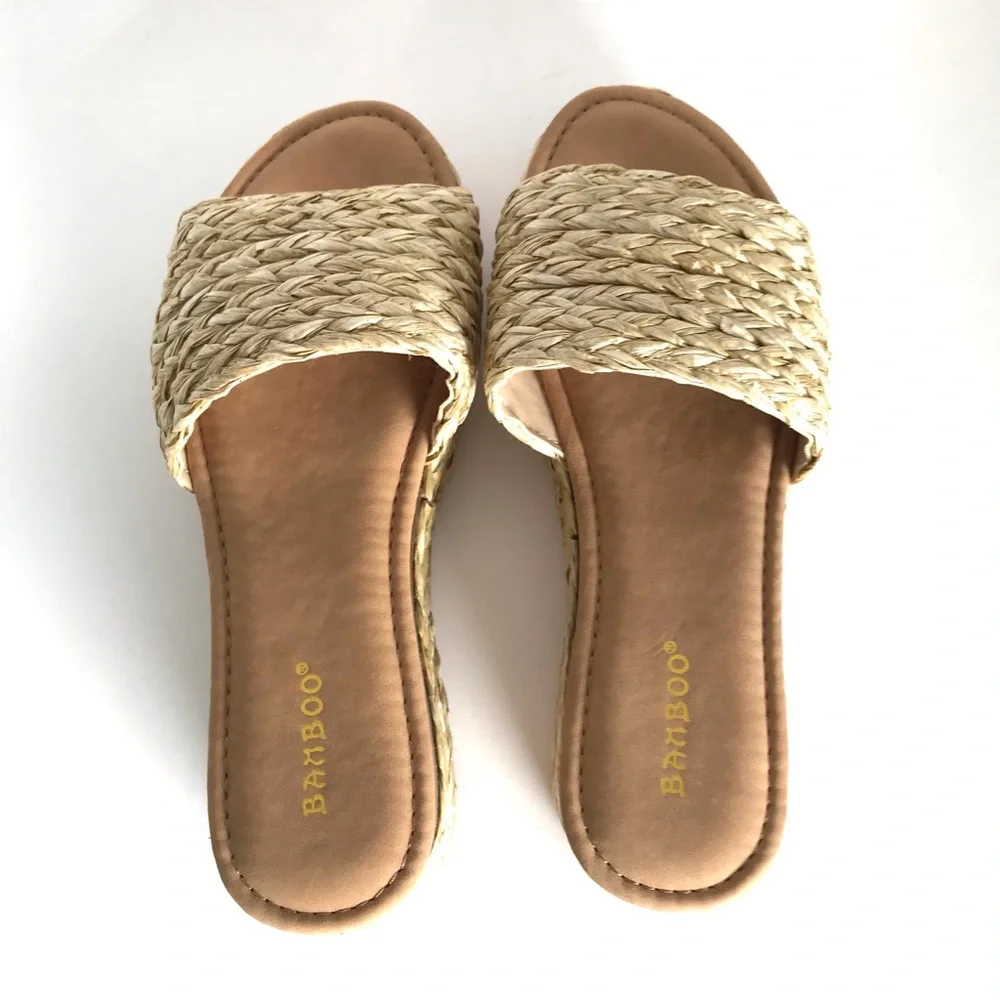 Raffia Platform Slip On Sandals (7) - Picture 5 of 13